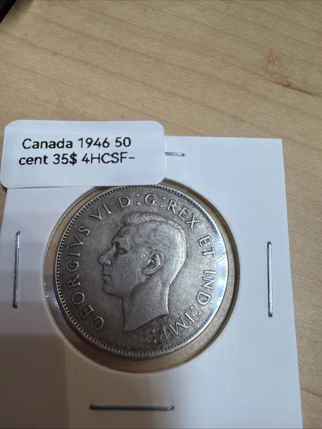 1946 Canada 50 Cents Half Dollar Silver Coin, King George VI Era