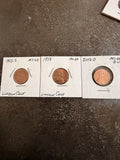 2 Wheat Cents With A 2012-D Cent All In Bu Condition