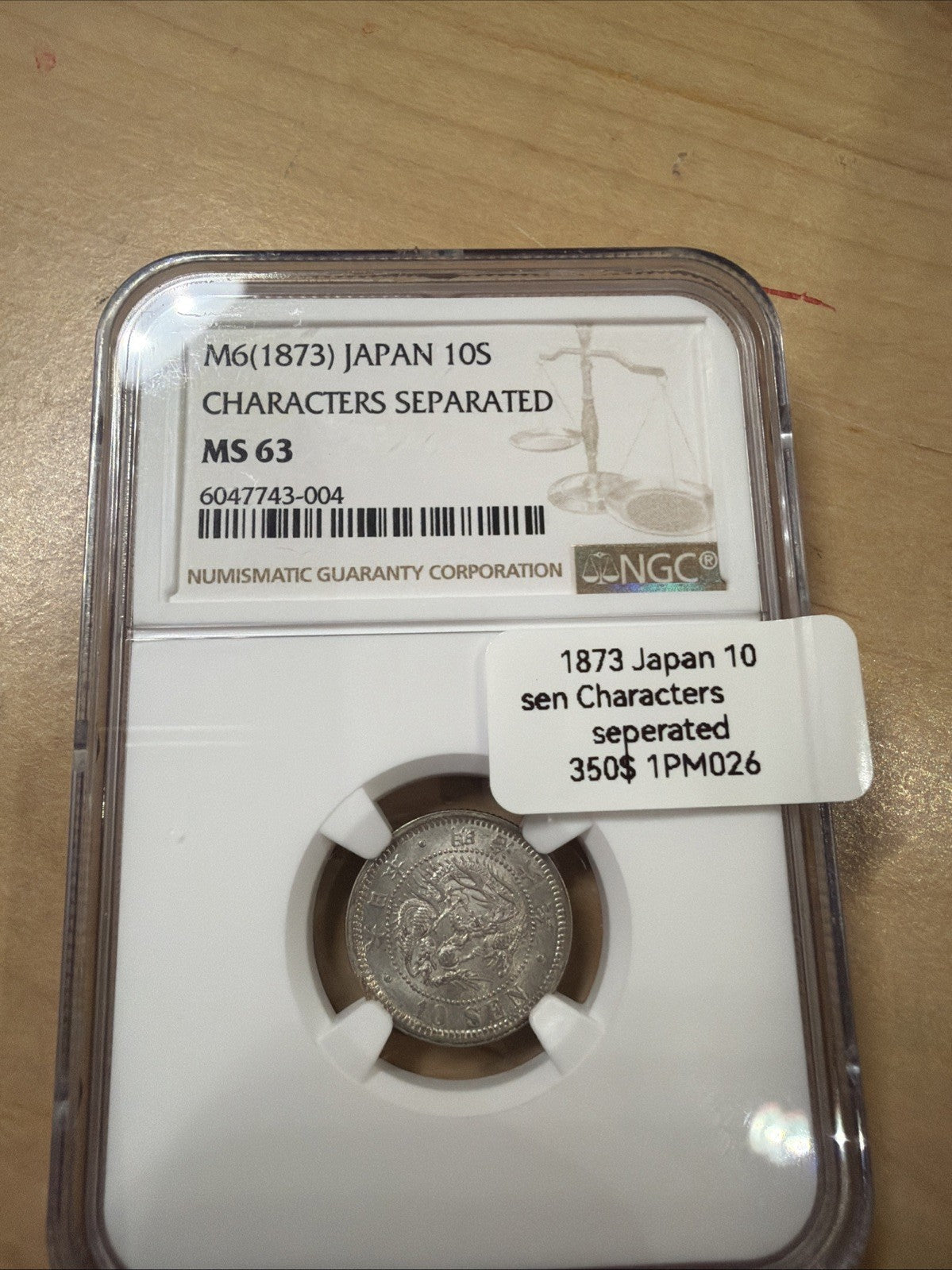 M6 1873 Japan 10 Sen Charters Separated MS63 NGC