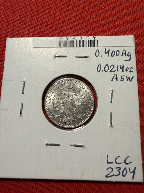 1868 Austria 10 Kreuzer (KM-2212) Franz Joseph Silver Coin Uncirculated UNC