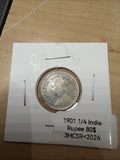1901 British India Silver 1/4 Rupee Coin KM-490