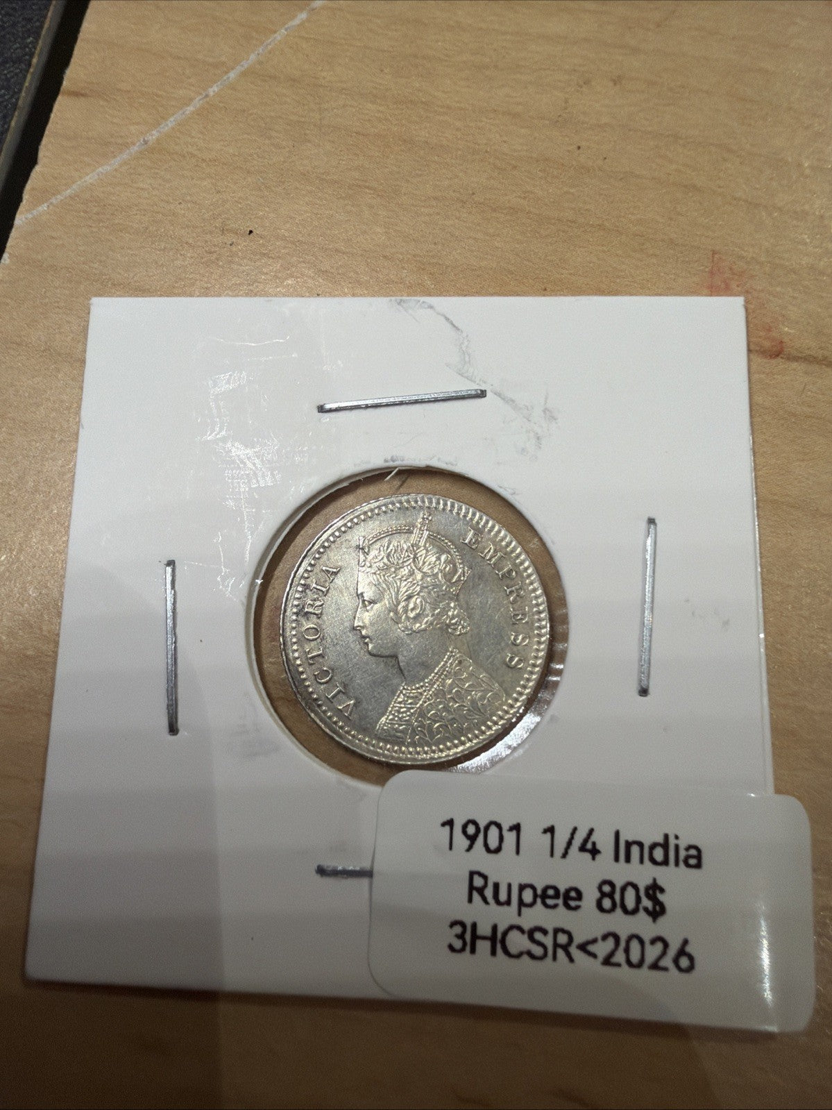 1901 British India Silver 1/4 Rupee Coin KM-490