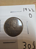 1922-D Lincoln Wheat Cent Penny Semi-Key