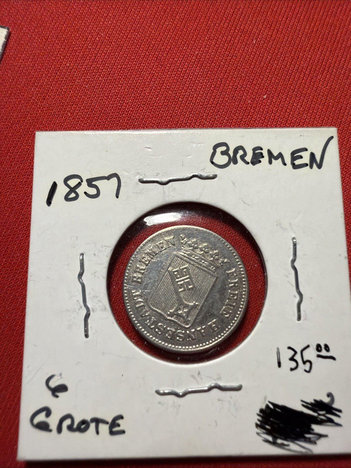 German Bremen Silver Coin 1857 Grote (6) Au
