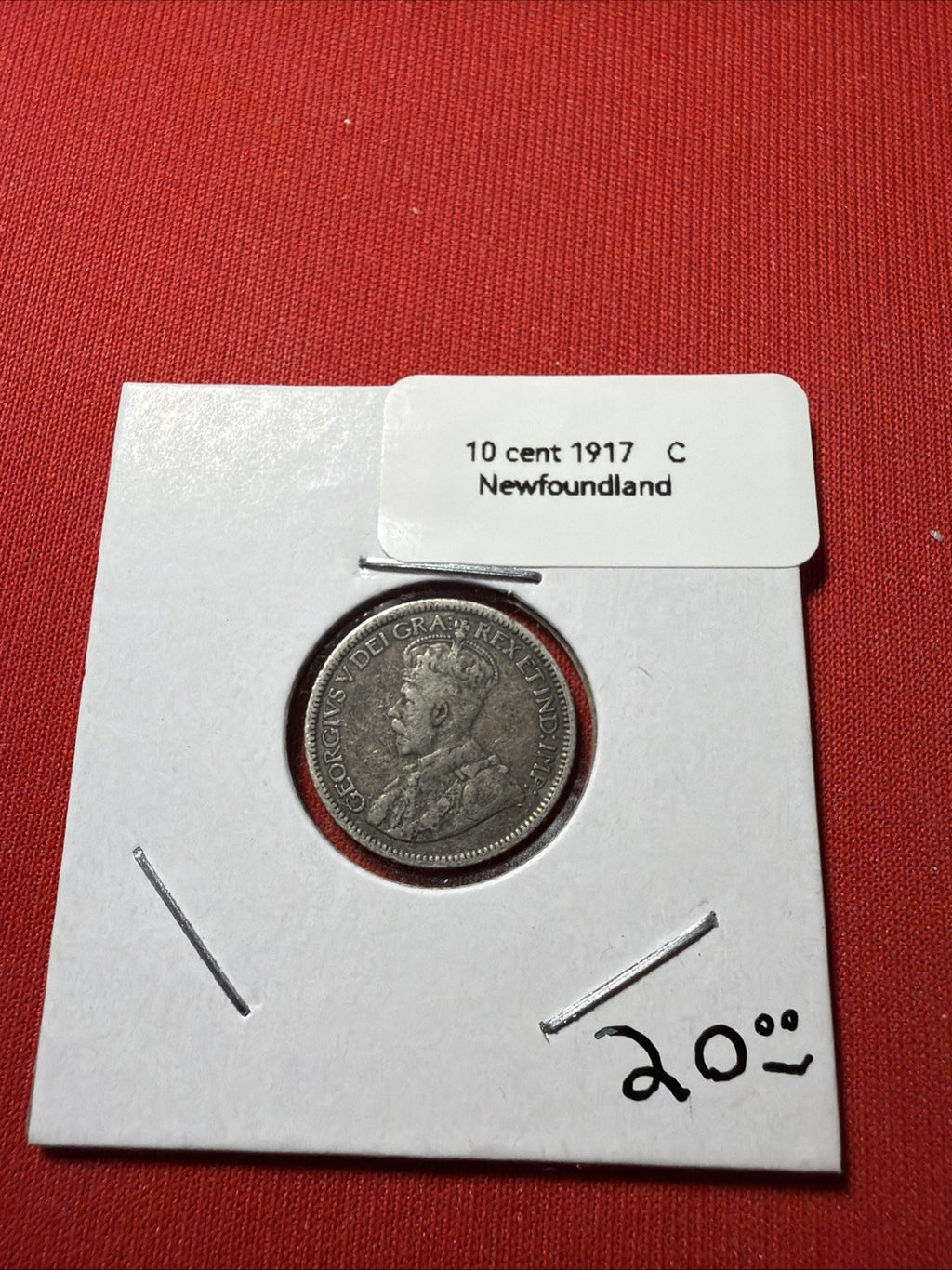 Newfoundland Silver 10 Cents Coin, George V, 1917-C, KM-14
