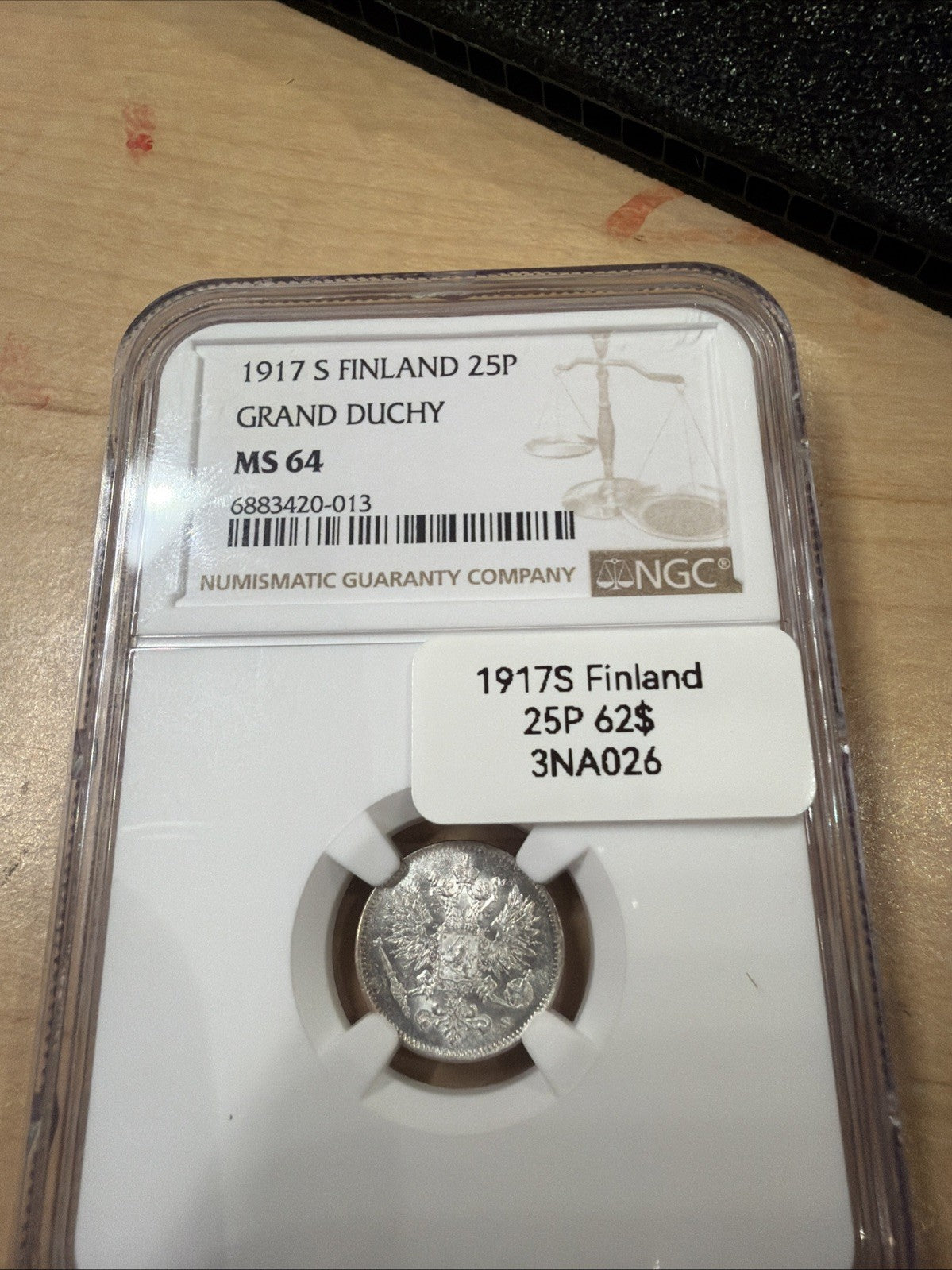 1917 S Finland 25P Grand Duchy MS64 NGC UNC