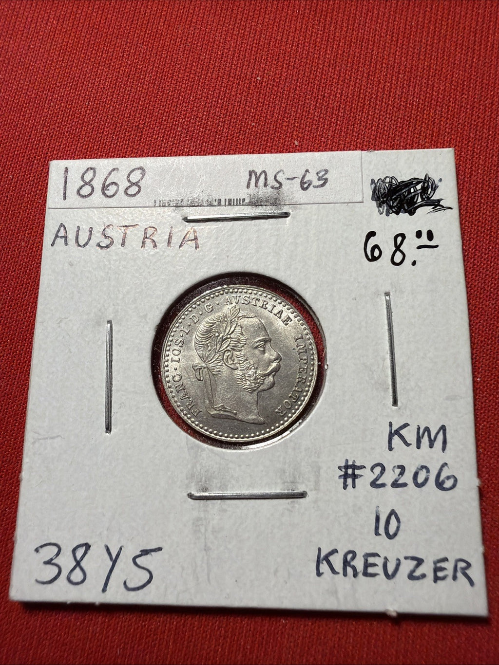 1868 Austria 10 Kreuzer (KM-2212) Franz Joseph Silver Coin Uncirculated UNC
