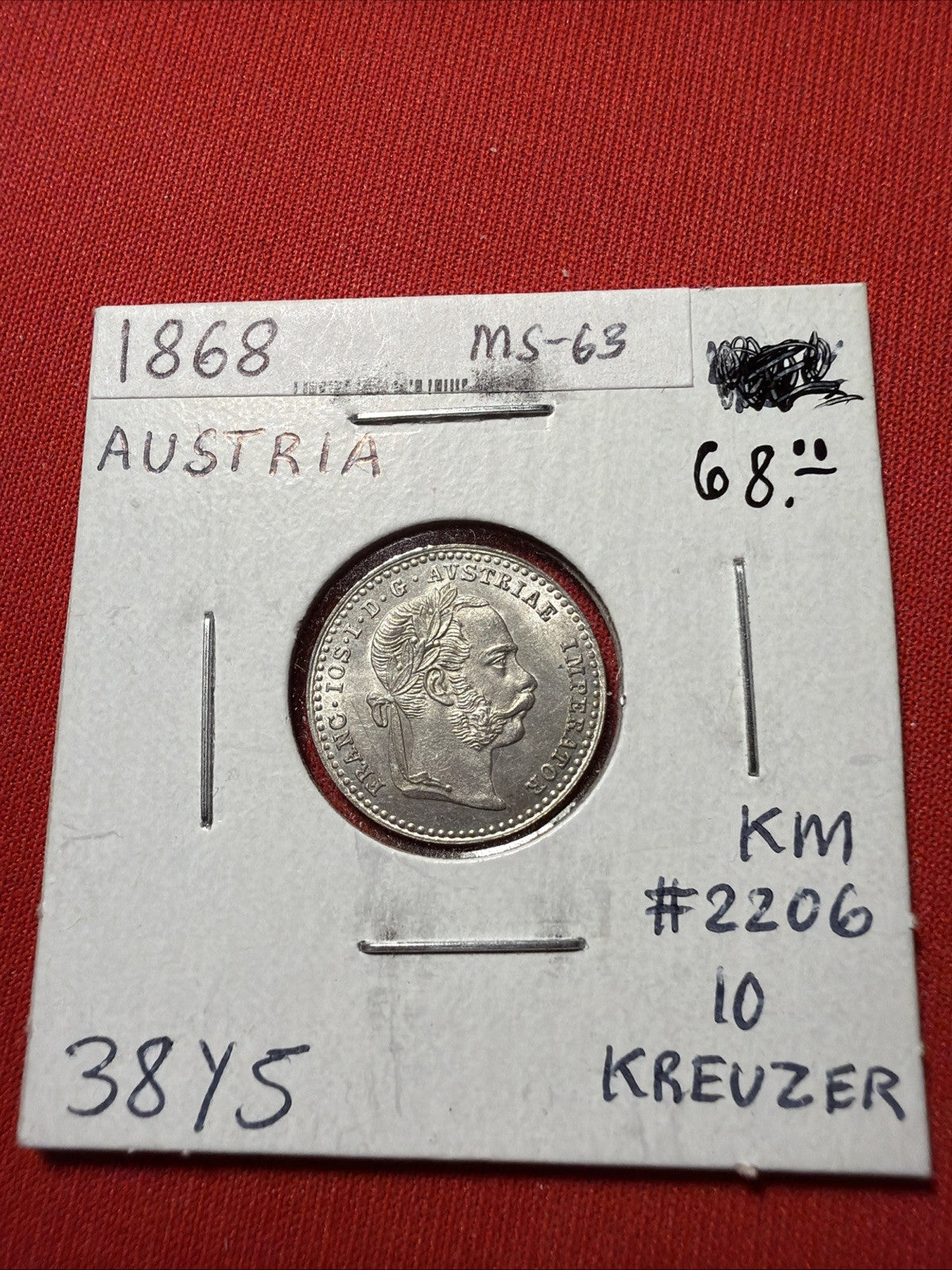 1868 Austria 10 Kreuzer (KM-2212) Franz Joseph Silver Coin Uncirculated UNC