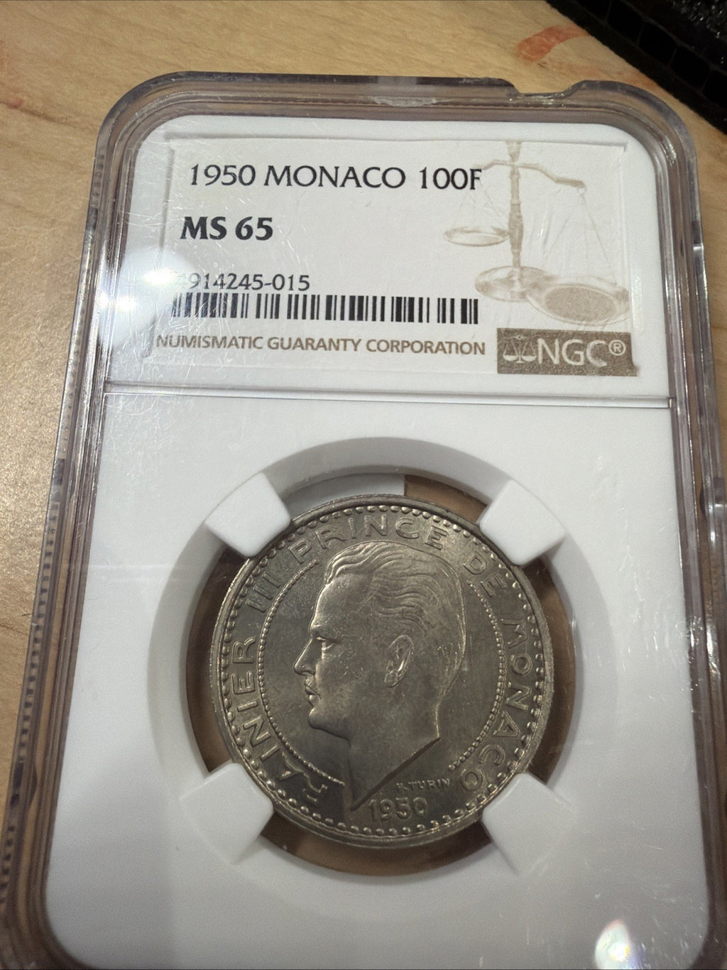 1950 Monaco 100 Francs MS65 NGC Graded