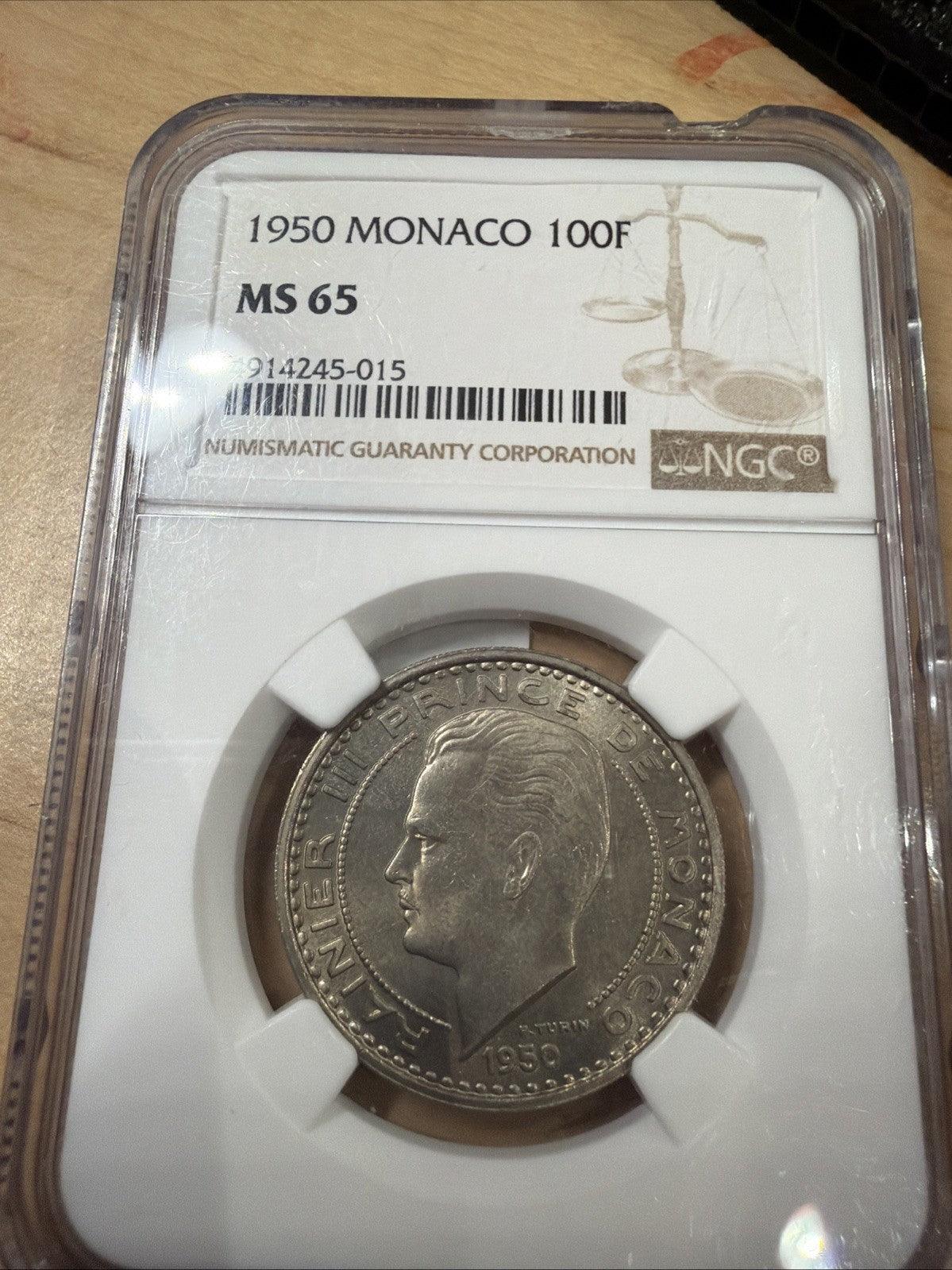1950 Monaco 100 Francs MS65 NGC Graded