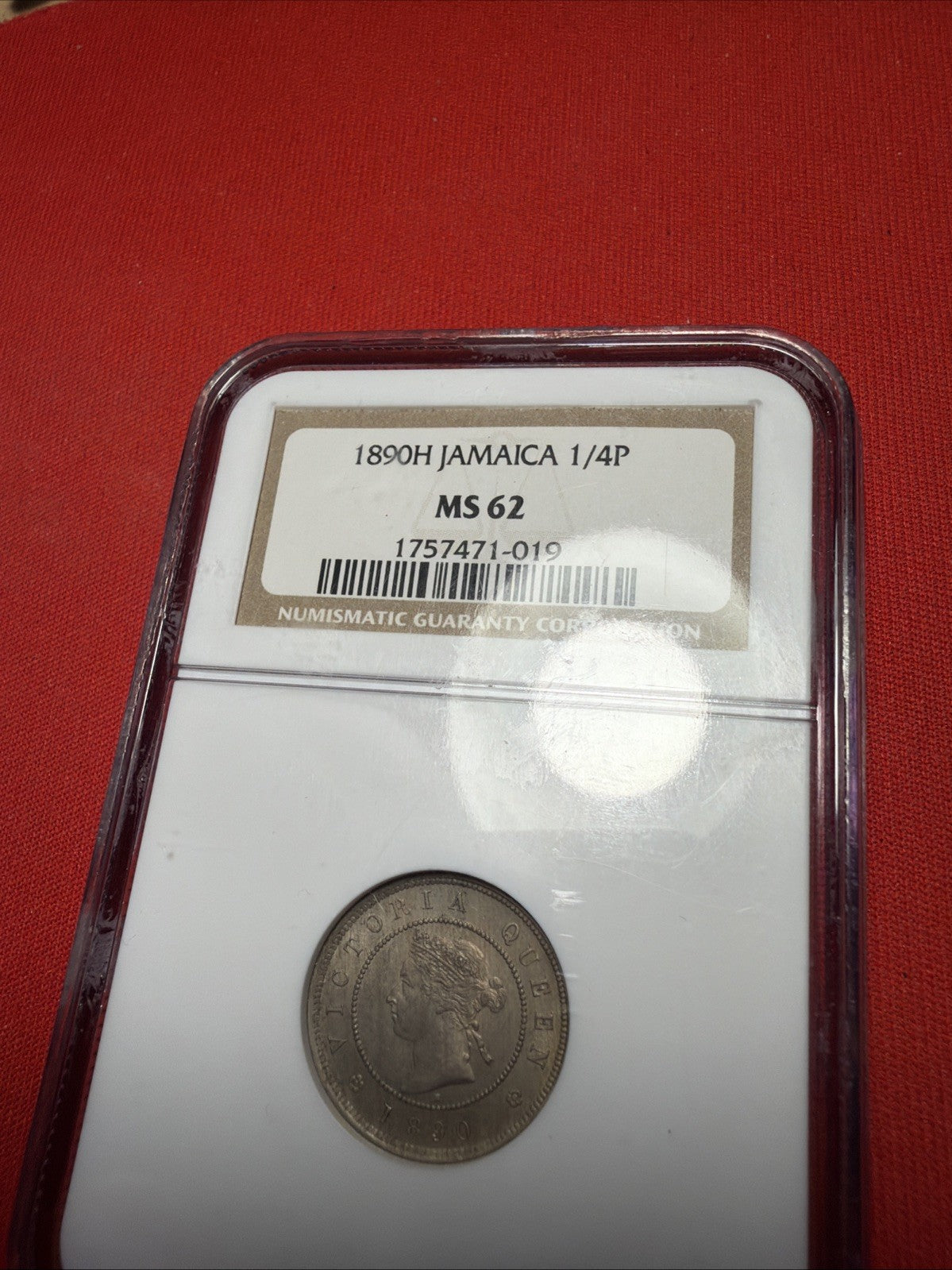 Jamaica Victoria 1890H 1/4 Penny Farthing Coin MS62 NGC