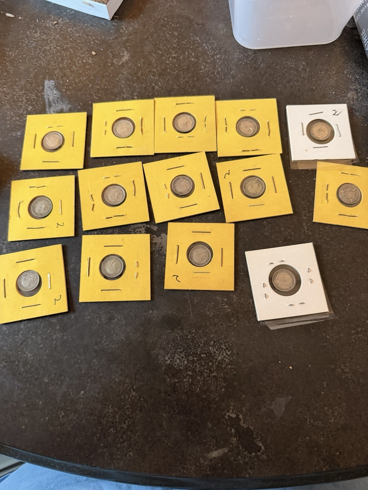 Lot of 3 Pence 14 Coins King George V Silver Coins Great Britain