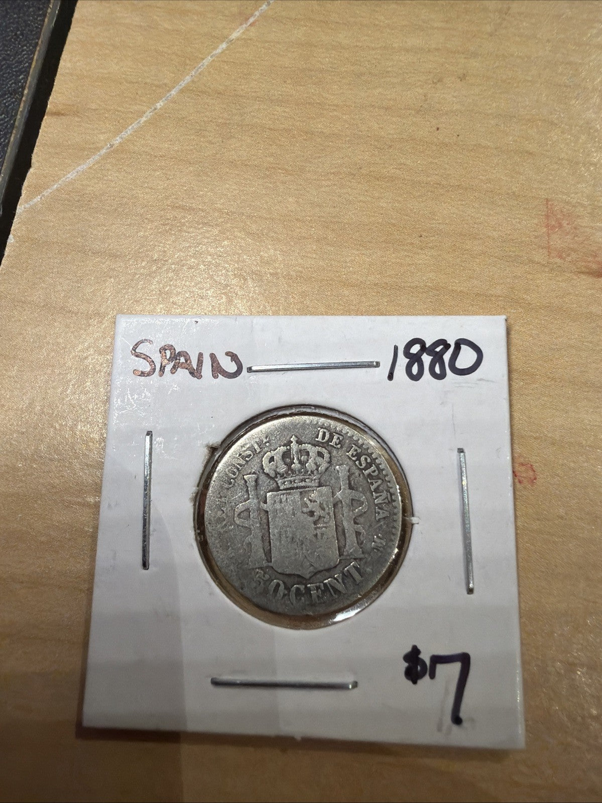 1880 Spain 50 Centimos Coin, Alfonso XII, Silver