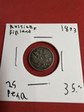 Russian Finland 25 Pennia 1873 Silver Coin