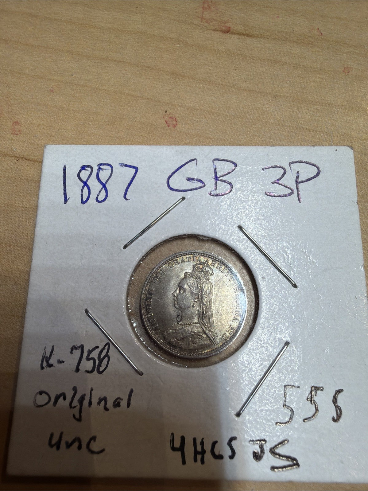 1887 Great Britain Queen Victoria 3 Pence Silver Coin