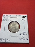 1849 Austrian Empire 6 Kreuzer Silver Coin, uncirculated KM 2200