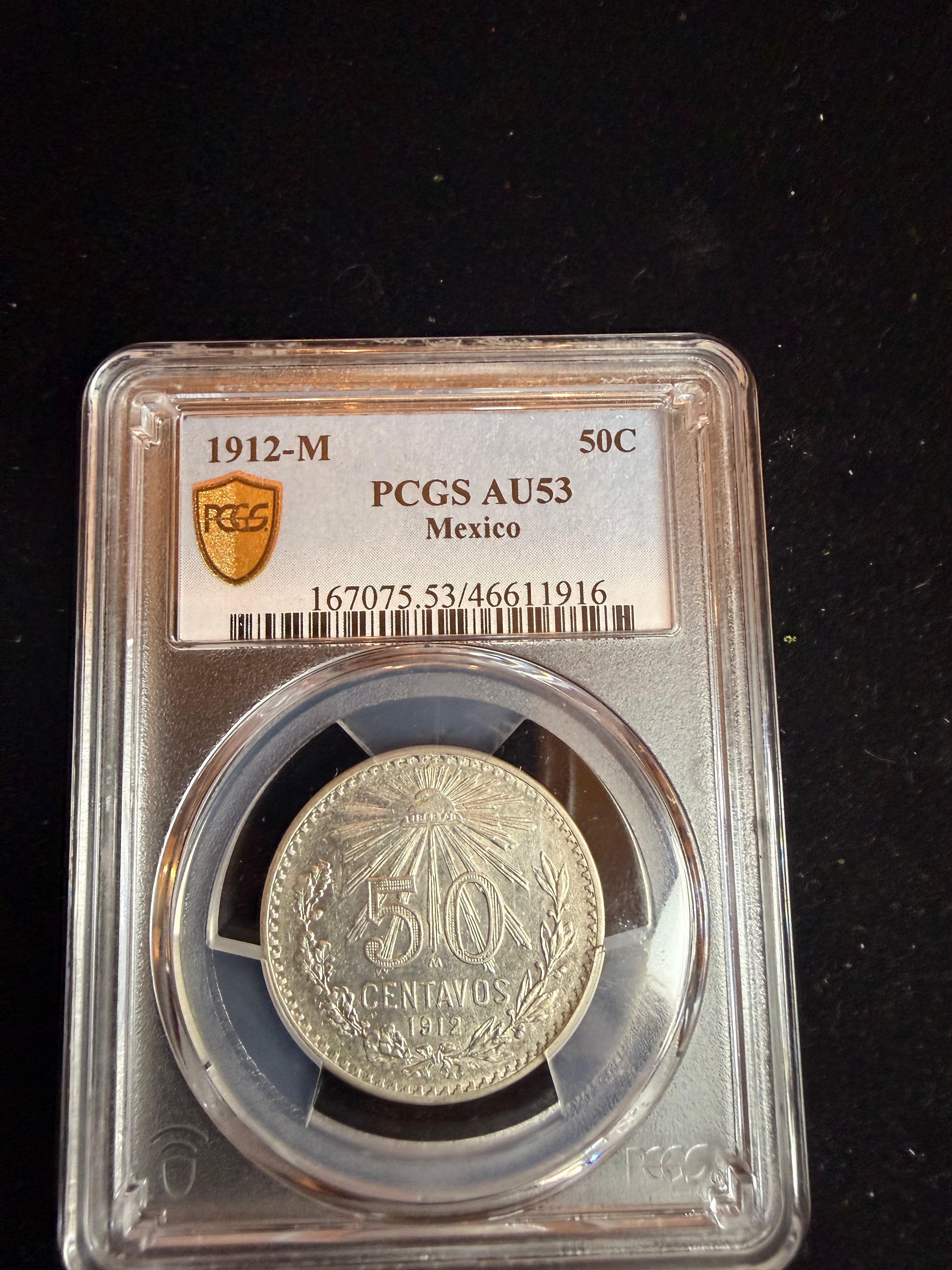 1912 Mexico-M 50 Centavos AU-53 HCSNUMISMATICS
