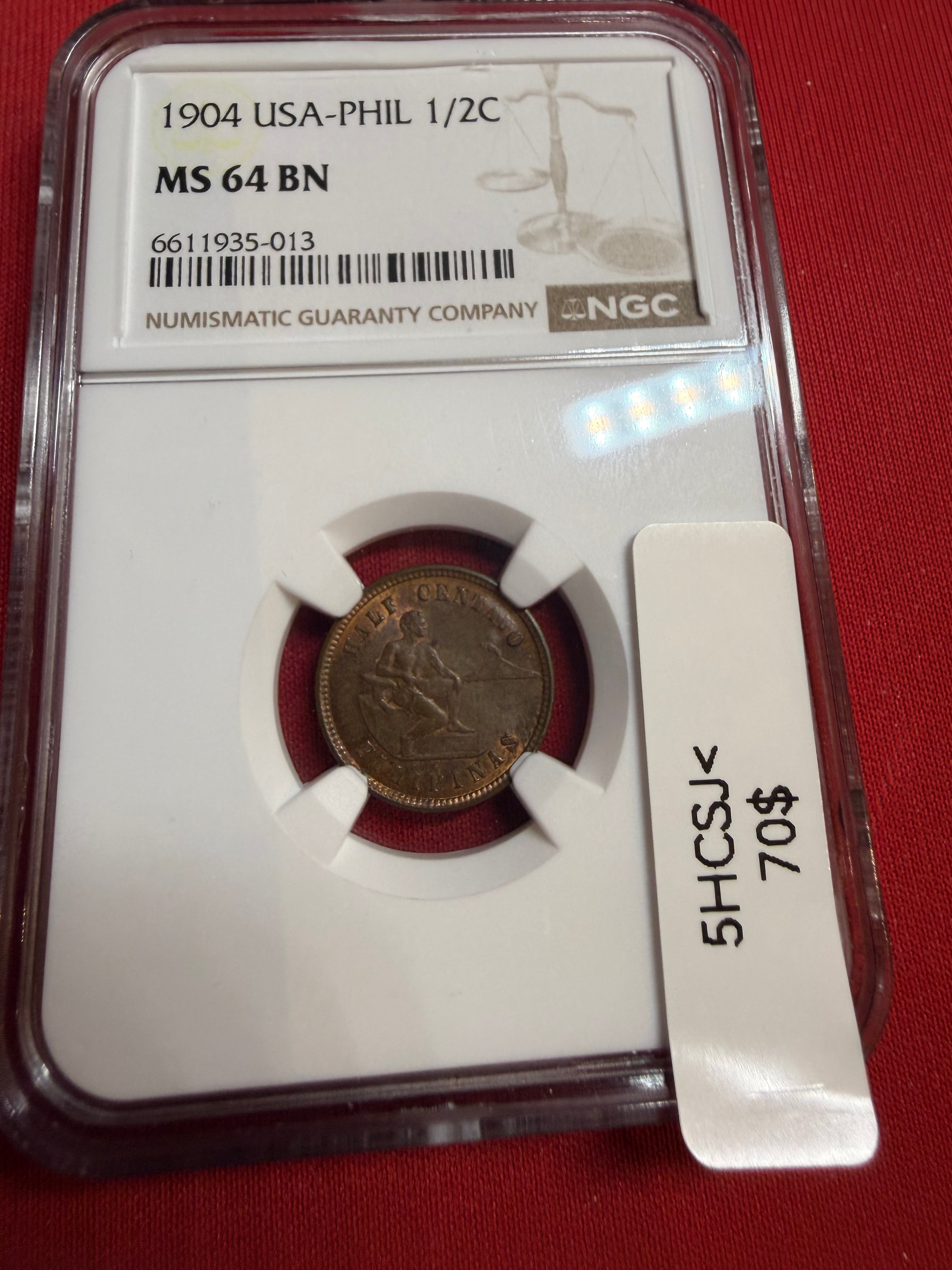 1904-US Philippines 1/2 centavo MS 64 BN