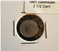 1881 Colombia 2.5 Centavos AU Condition Beautiful Coin