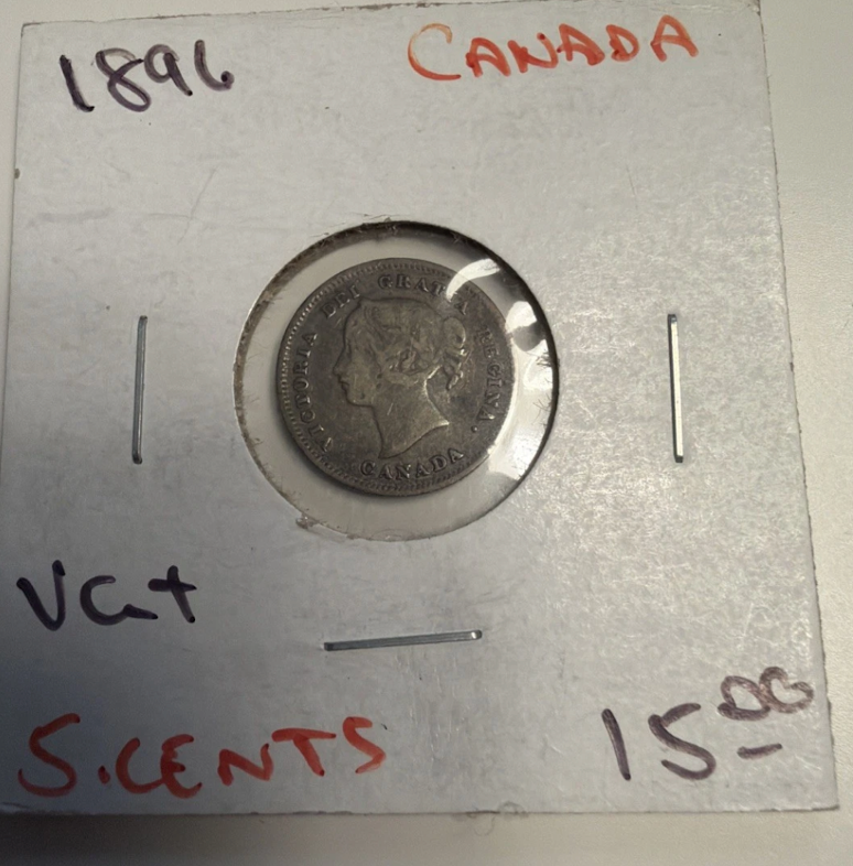 1896 Canadian 5 Cent Silver Coin.