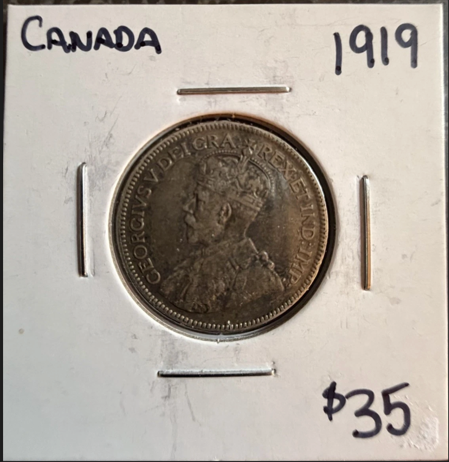 1919 Canada 25 Cents George Canadian .925 Sterling Silver Coin
