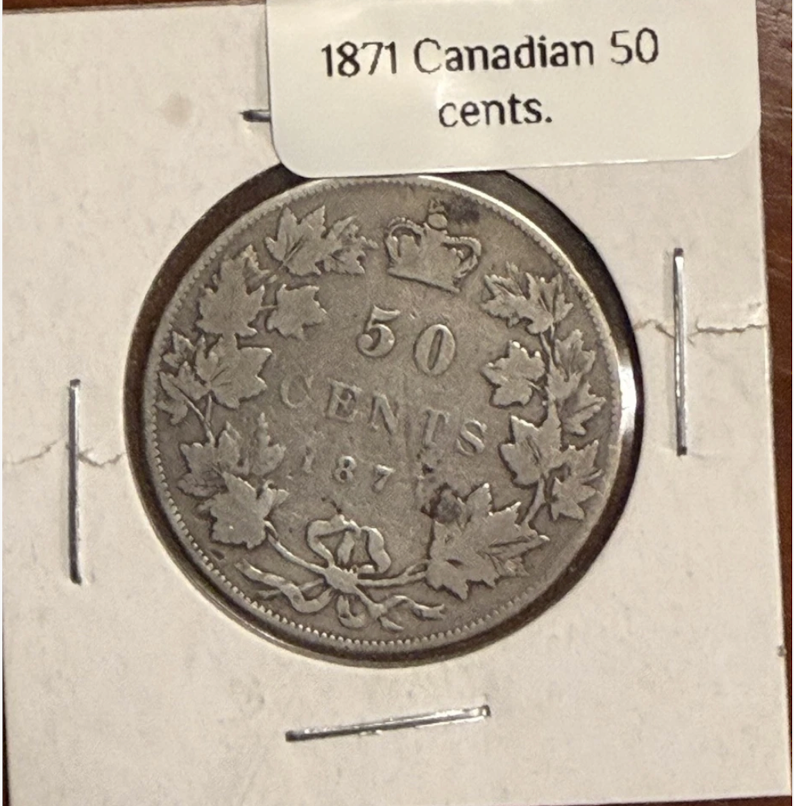 1871 Canadian 50 Cent Piece Canada Half Dollar Silver Coin
