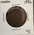 1896 Canada Large Cent Circulated Brown Queen Victoria Canadian Penny