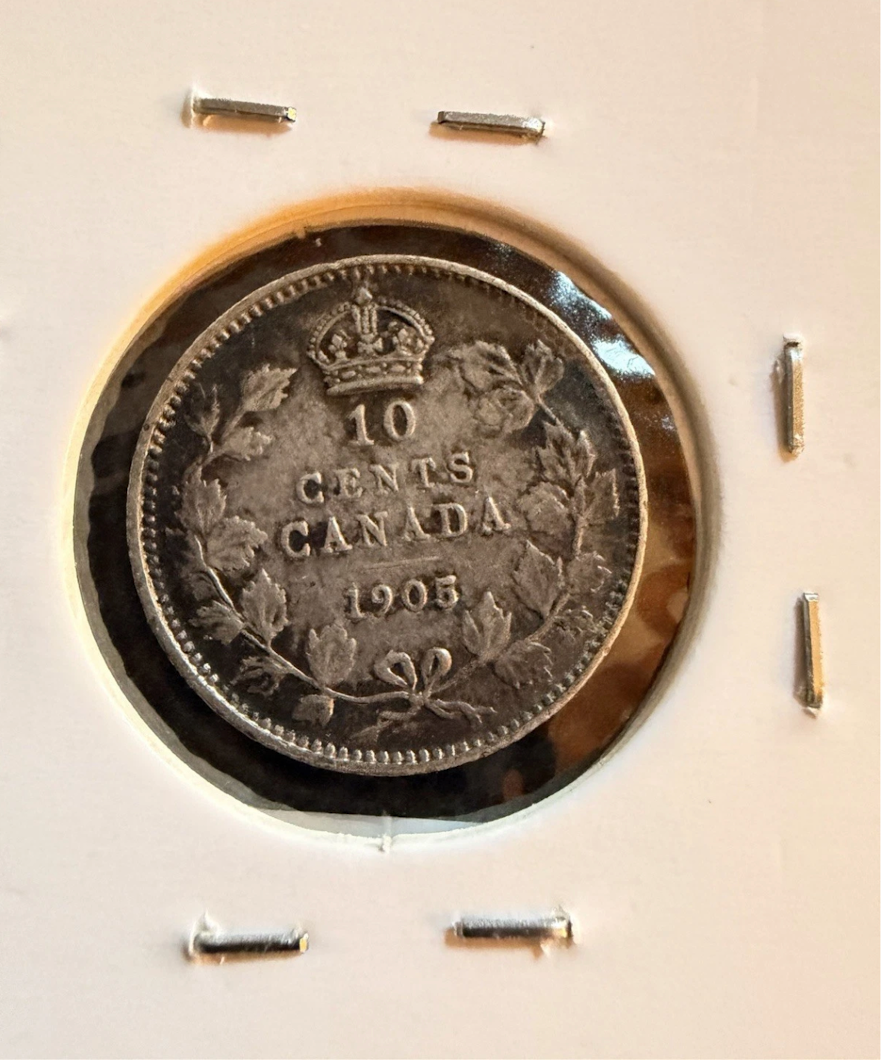 1905 Canada 10 Cents Dime Silver Coin King Edward VII Era