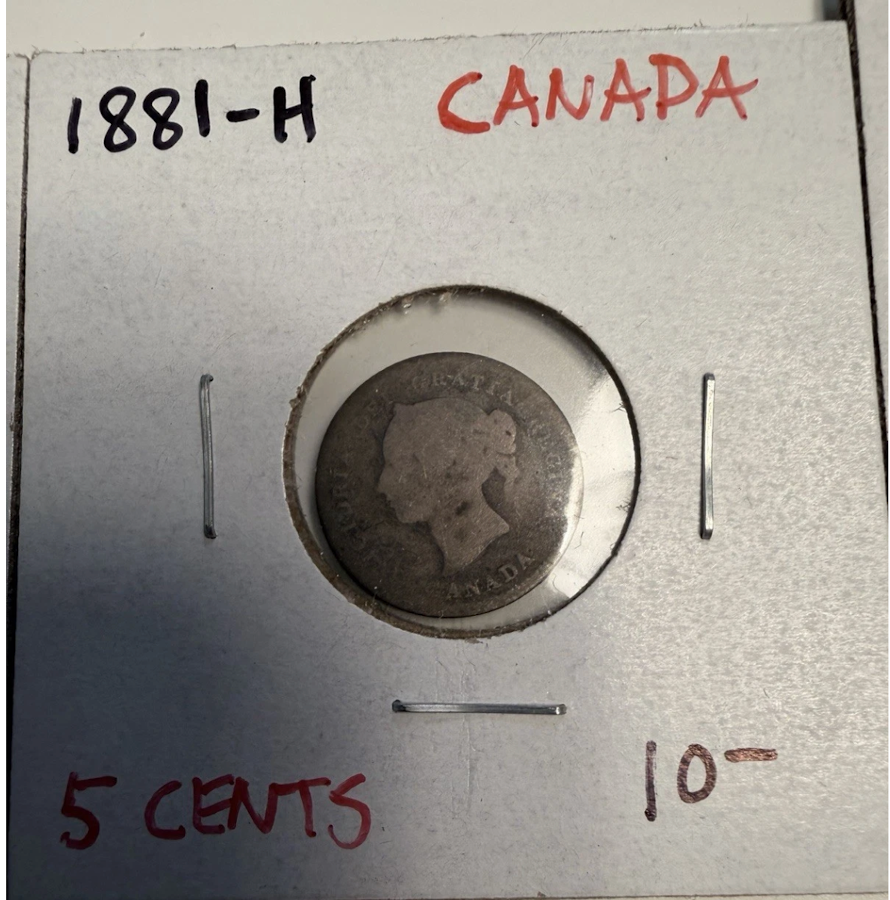 Canadian 5 Cent Pieces. Lot Of 4 1880-H 1881-H 1885 1893. All In VG-VF.