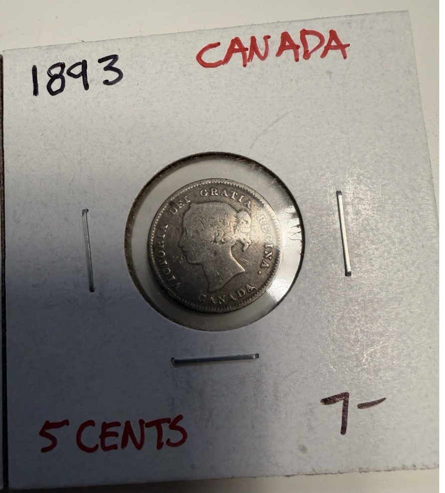 Canadian 5 Cent Pieces. Lot Of 4 1880-H 1881-H 1885 1893. All In VG-VF.