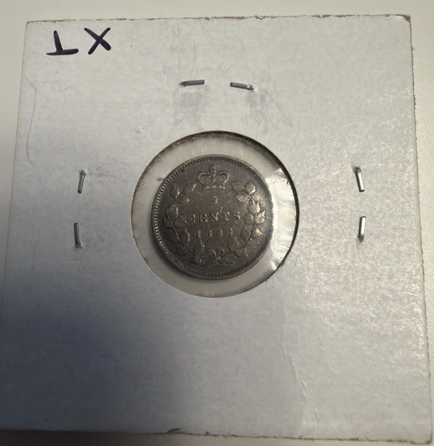 1896 Canadian 5 Cent Silver Coin.