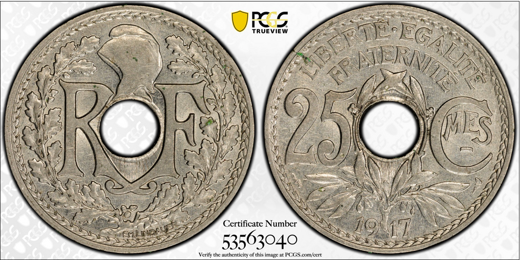 1917 France 25C MS 63